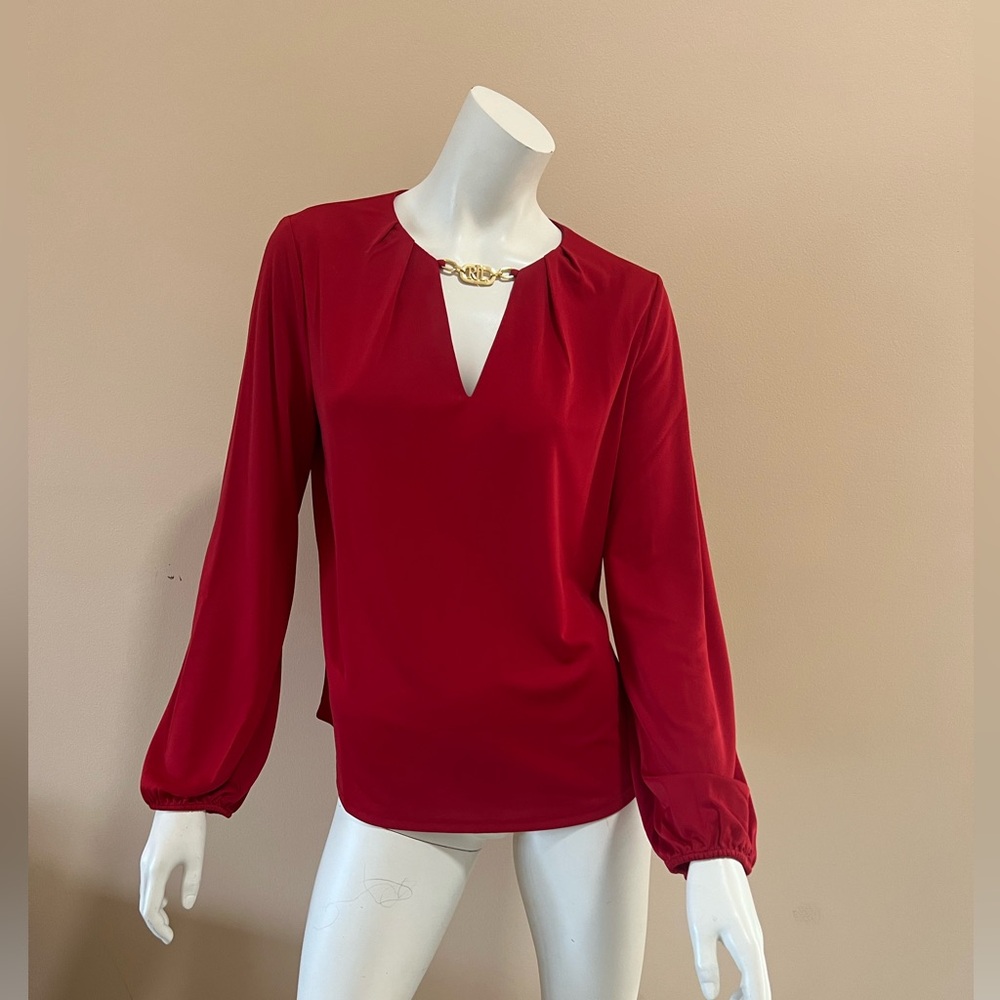 COPY - $125 Ralph Lauren Women's Red V-Neck Blouse Top Size X Large /nwt